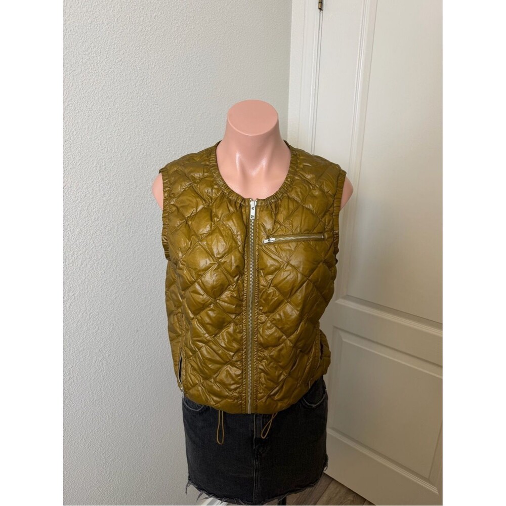 J.Crew olive green quilted nylon down zip vest Sz S